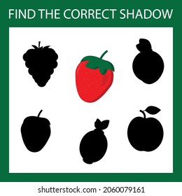 Find a shadow strawberry steam room. Match fruit with correct shadow Preschool worksheet, kids activity worksheet, printable worksheet