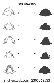 Find shadows of animal houses. Black and white worksheet. Educational logical game.