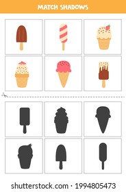 Find shadows of cute ice creams. Cards for kids.