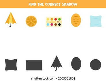 Find shadows of pictures. Educational logical game for kids.