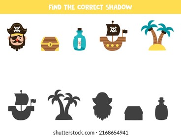 Find shadows of pirate elements. Educational logical game for kids.