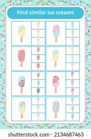 Find similar mousse ice creams. Sweet kids activity vector.