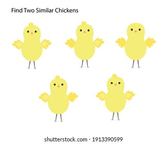 Find Similar Objects Educational Activity For Children, Easter Chicken Educational Game, Simple Cartoon Farm Animal Vector Illustration Worksheet