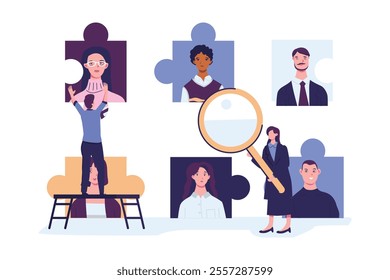 Find skilled and experienced career laborers from candidates crowd flat style illustration vector design