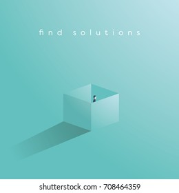 Find solution business vector concept with businessman standing in a box. Think outside the box symbol. Eps10 vector illustration.