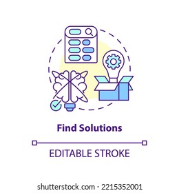 Find solution concept icon. Determine problem solving. Overcoming flaws. Optimization abstract idea thin line illustration. Isolated outline drawing. Editable stroke. Arial, Myriad Pro-Bold fonts used