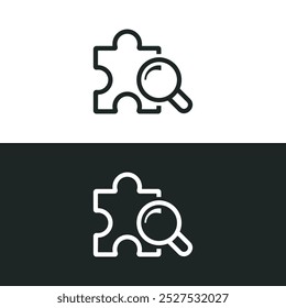 Localizar ícone de solução isolado no fundo branco. Uma combinação de peças de quebra-cabeça e um ícone de lente de aumento. As ilustrações vetoriais são feitas com software baseado em vetor, não com resultados gerados por IA.