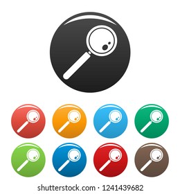 Find solution magnify glass icons set 9 color vector isolated on white for any design
