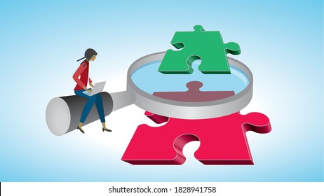 Find the solution to make big problems small and green. Vector illustration.