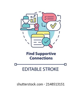 Find supportive connections concept icon. Group based support. Coping with PTSD abstract idea thin line illustration. Isolated outline drawing. Editable stroke. Arial, Myriad Pro-Bold fonts used
