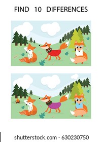 Find ten Differences Fox Vector Illustration