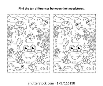 Find Ten Differences Underwater Visual Puzzle Stock Vector (Royalty ...