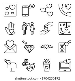 Finden Sie dieses Paket mit hochwertigen Valentinlinien-Symbolen. Dieses Icon-Set enthält schön erstellte Zeilensymbole. Dieses Set zeigt Konzepte für Liebe und Beziehungen mithilfe von HerzSymbolen