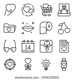 Encuentre este paquete de iconos de línea de San Valentín de alta calidad. Este conjunto de iconos incluye iconos de línea bien creados. Este conjunto representa conceptos relacionados con el amor y las relaciones usando iconos de corazón