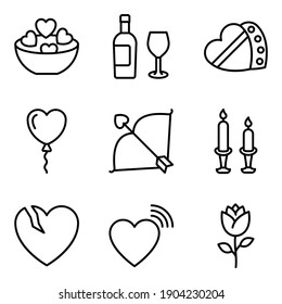 Find this high quality valentines line icons pack. This icon set includes beautifully created line icons. This set depicts concepts related to love and relationships using heart icons