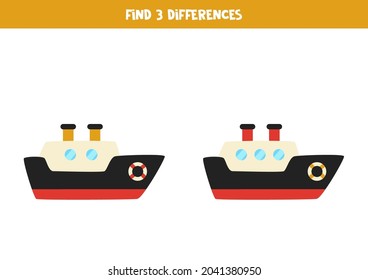 Find three differences between two pictures of ship.
