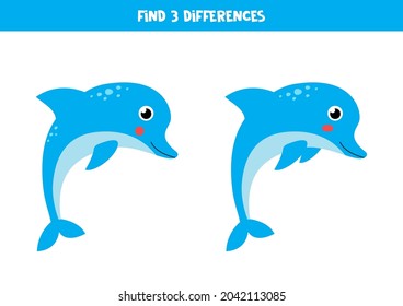Find three differences between two pictures of cute dolphins.