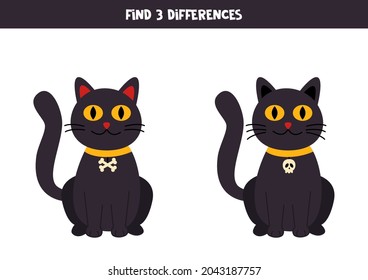 Find three differences between two pictures of black cat.