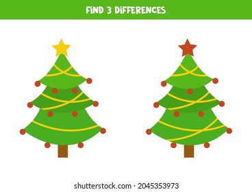 Find three differences between two pictures of Christmas tree.