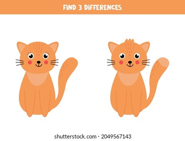 Find three differences between two pictures of cute cat.