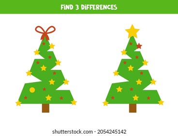 Find three differences between two pictures of Christmas tree.