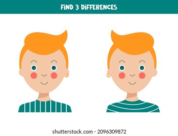 Find three differences between two pictures of cute boy.