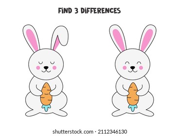 Find three differences between two pictures of cute Easter bunny.