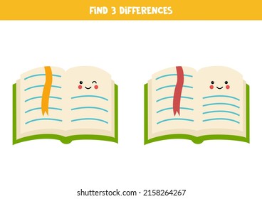 Find three differences between two pictures of cute book.
