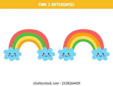 Find three differences between two pictures of cute rainbow.