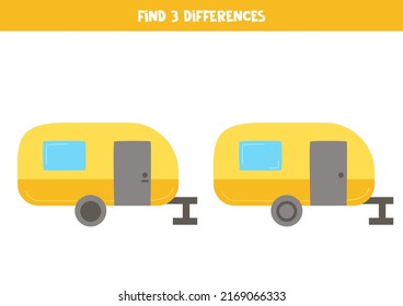 Find three differences between two pictures of traveling caravans.