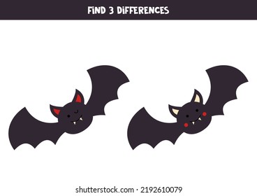 Find three differences between two pictures of black bats.