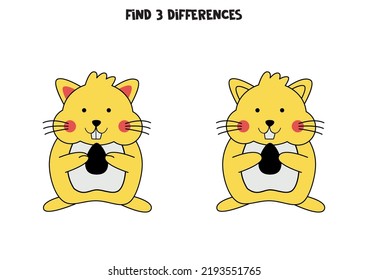 Find Three Differences Between Two Pictures Of Cute Hamster.