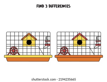 Finden Sie drei Unterschiede zwischen zwei Bildern von Hamsterkäfig.