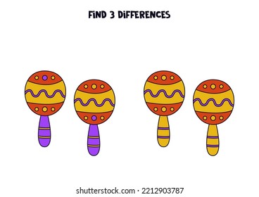 Find three differences between two pictures of Mexican maracas.