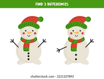 Find three differences between two pictures of snowman.