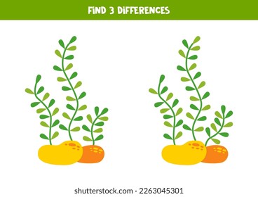 Find three differences between two pictures of cute sea weed.