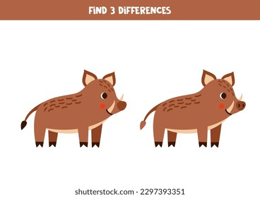 Find three differences between two pictures of cute boars.