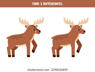 Find three differences between two pictures of cute moose.