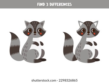 Find three differences between two pictures of cute raccoons.