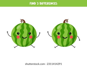 Encuentra tres diferencias entre dos imágenes de las tilas de agua tiernas kawaii. Imagen vectorial de las tilas de agua lindas.