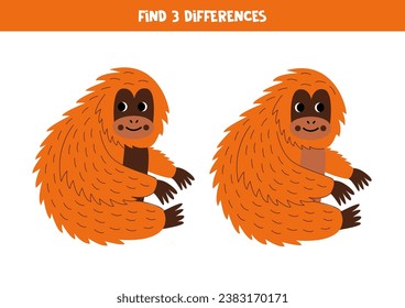 Find three differences between two pictures of red orangutan.