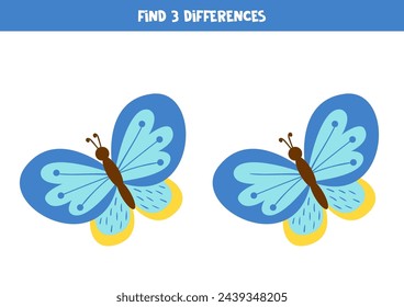 Encuentra tres diferencias entre dos imágenes de mariposa colorida.