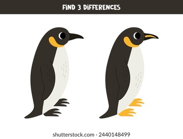 Find three differences between two pictures of cute emperor penguin