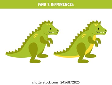 Find three differences between two pictures of cute cartoon toy dinosaur.