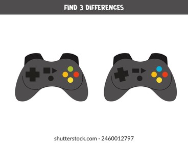 Find three differences between two pictures of cute cartoon game pad.