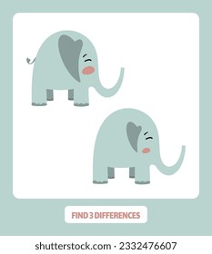 Find three differences. Elephant in cartoon style.