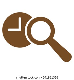 Find Time vector icon. Style is flat symbol, brown color, rounded angles, white background.