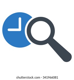 Find Time vector icon. Style is bicolor flat symbol, smooth blue colors, rounded angles, white background.