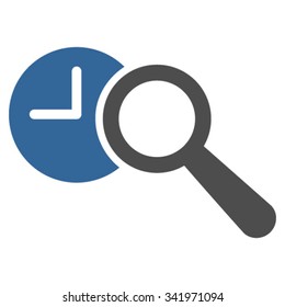 Find Time vector icon. Style is bicolor flat symbol, cobalt and gray colors, rounded angles, white background.