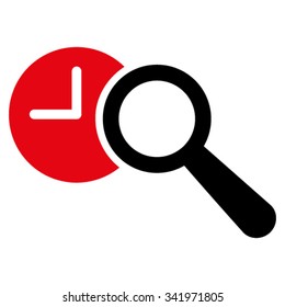 Find Time vector icon. Style is bicolor flat symbol, intensive red and black colors, rounded angles, white background.